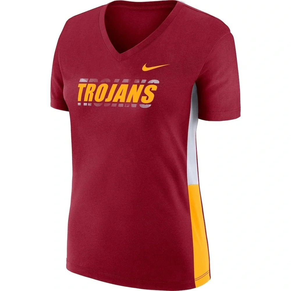 Nike Cardinal USC Trojans Team Side Panel Breathe Performance V-neck Tee
